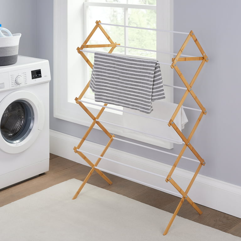 Mainstays Space-Saving Collapsible Bamboo Laundry Drying Rack 