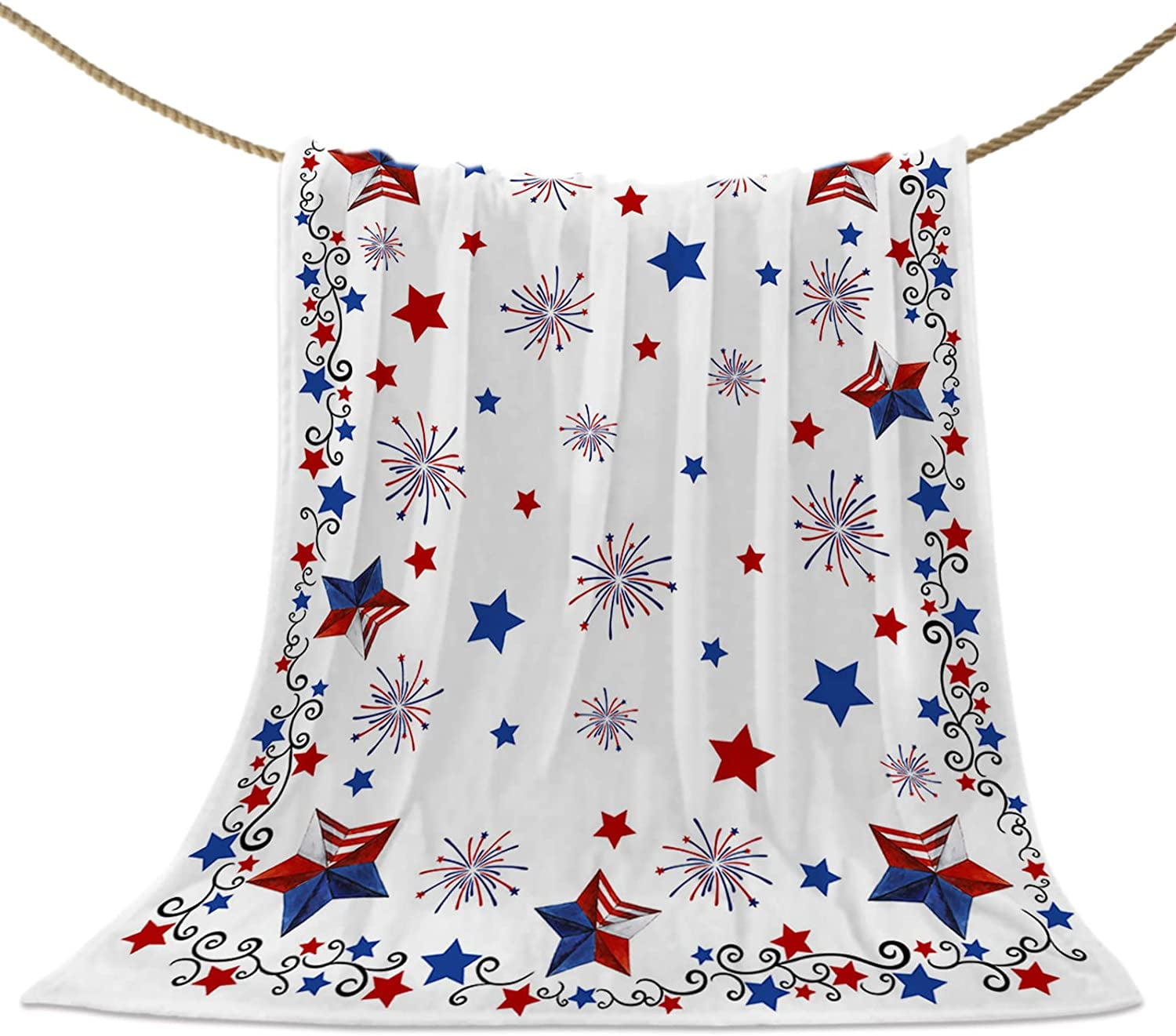 Patriotic Blanket 4th of July American Flag Stars Flannel Super Soft