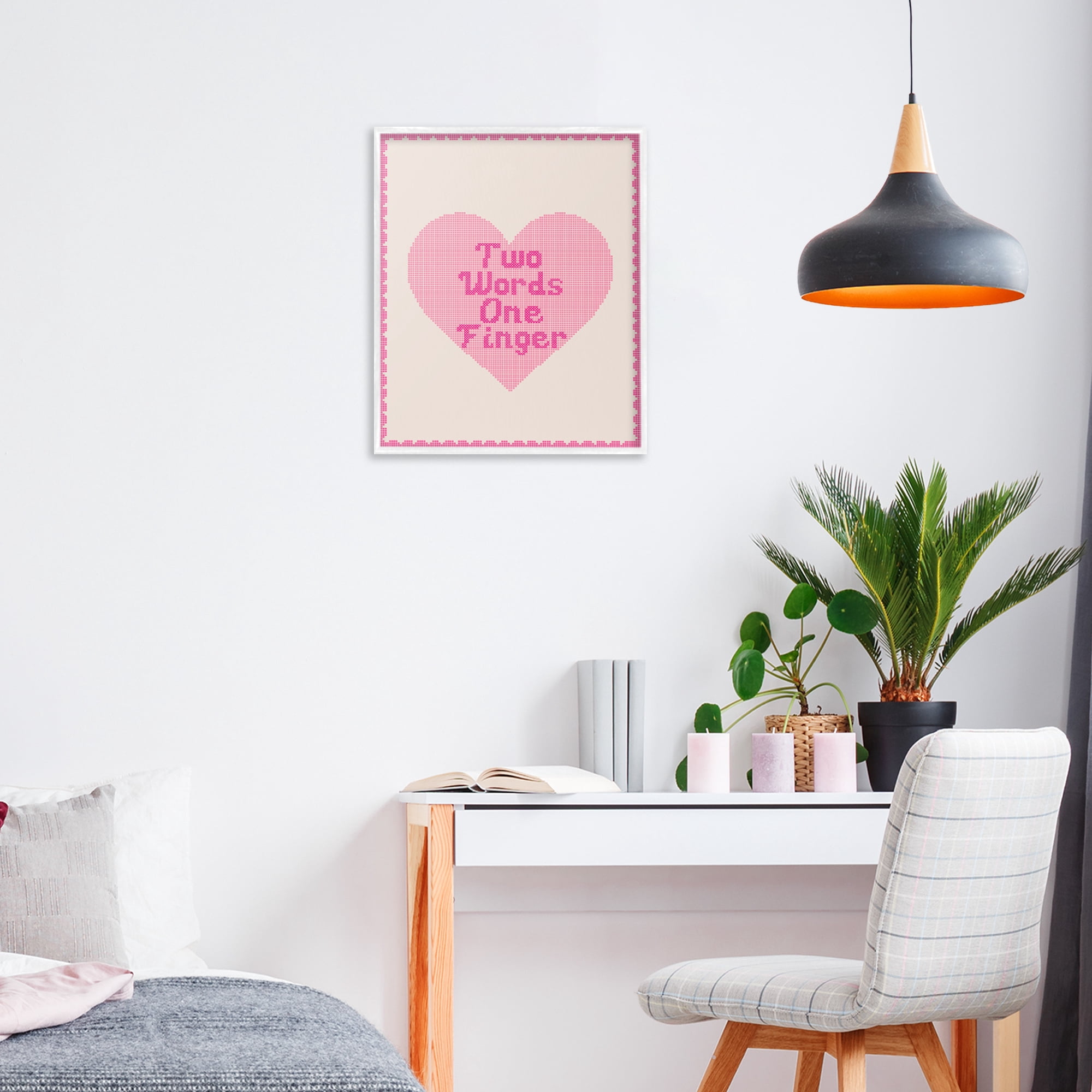 Stupell Industries Two Words One Finger Heart White Framed Giclee Art, design by Lil' Rue