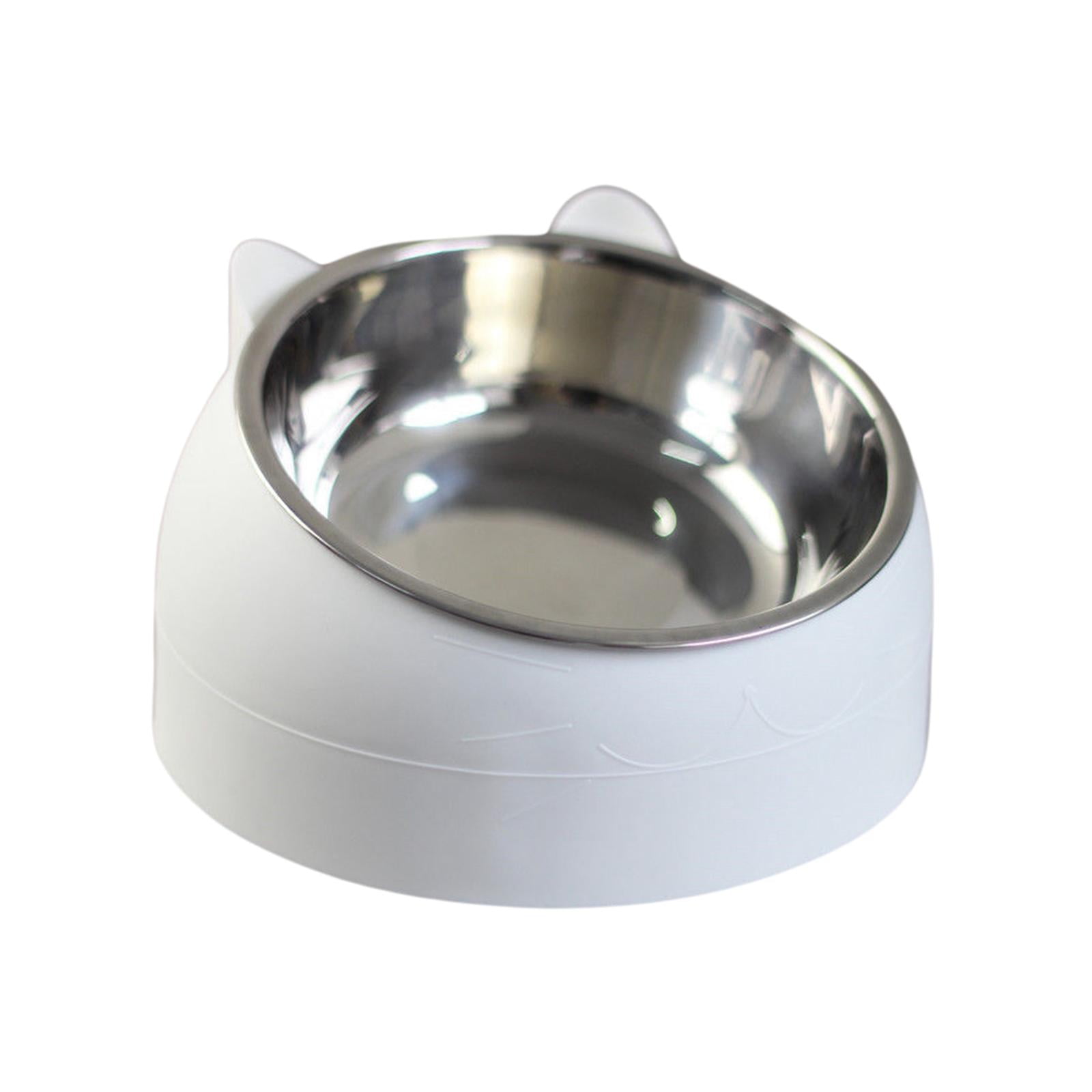 2x Metal Raised Cat Dog Bowls Container Feeding Dish Tilted Elevated Non Slip Neck Protective Bowl Indoor Cats Pet Feeder Pets Supplies Blue white