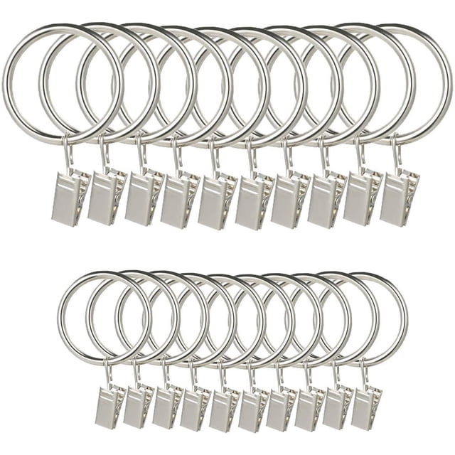 Anillos para cortinas de metal plateado: fáciles de instalar, resistentes, adecuados para varios tamaños de barras de cortina - 40 piezas