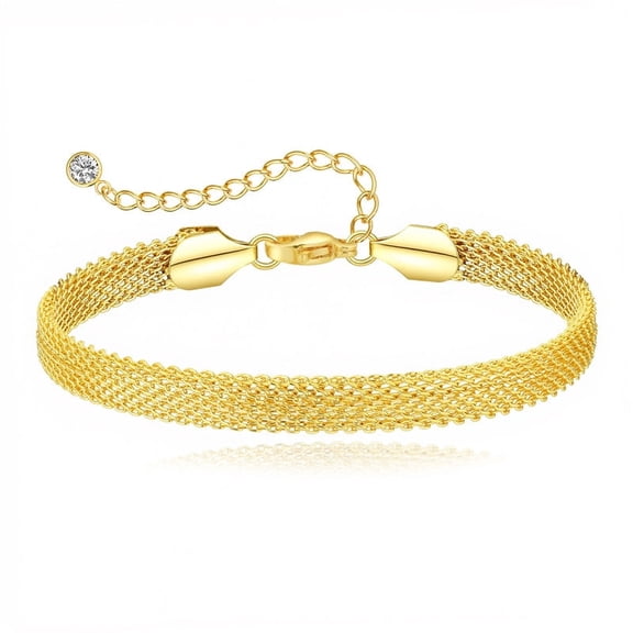 GOSFRY Bracelet for Women 6mm 14K Gold Plated Adjustable Mesh Link Chain Bracelet Handmade Jewelry Accessories for Women