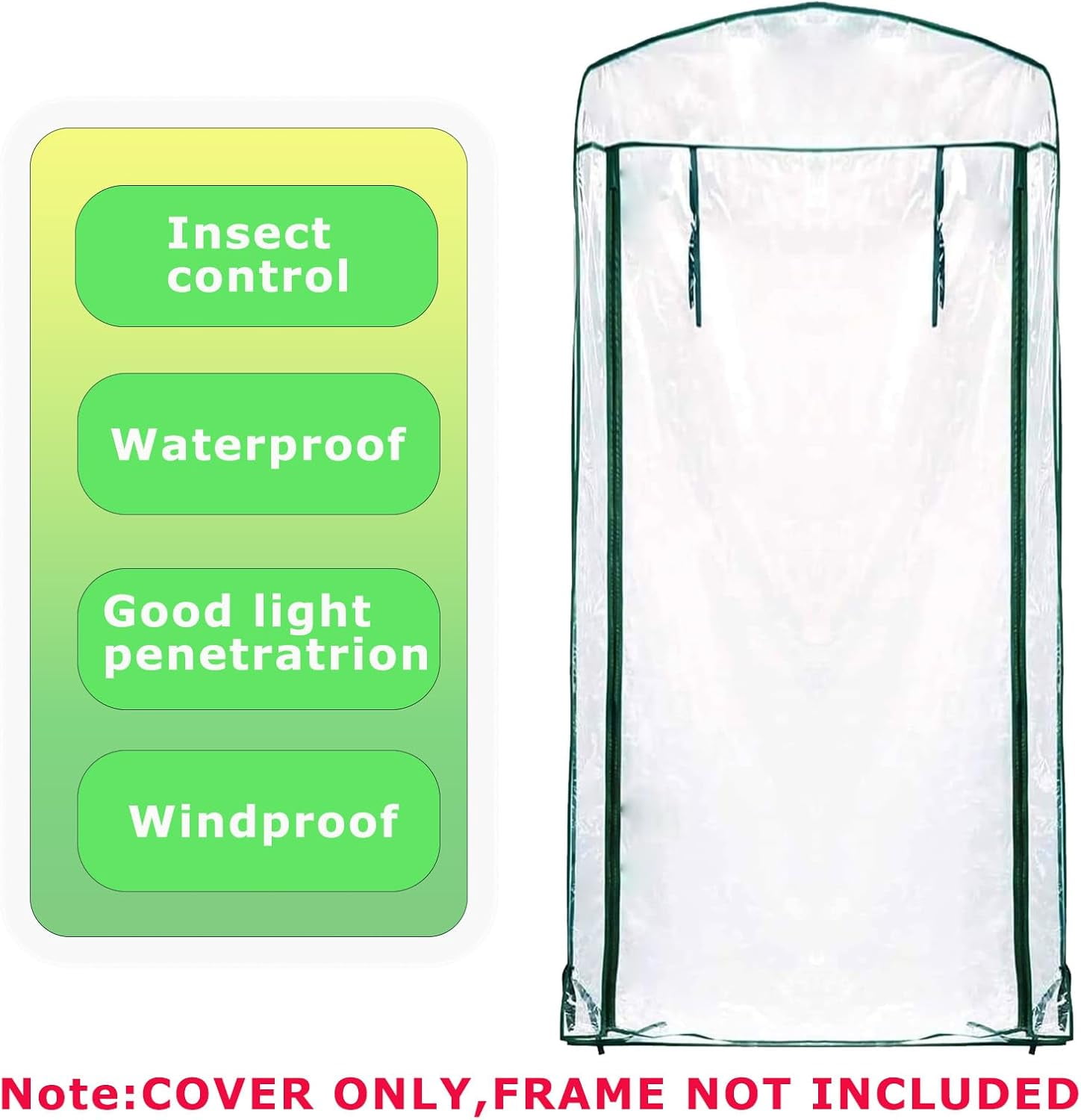 4-Tier Greenhouse Replacement Cover Clear PVC Greenhouse Replacement Cover with Roll-Up Zipper Door - 27" L x 19" W x 61" H (Cover Only)