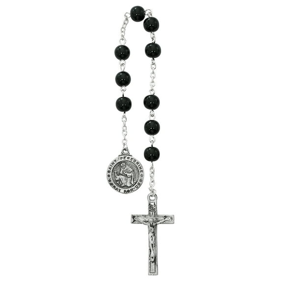 St Peregrine Chaplet Patron of Cancer Hematite Color Beads & Prayer Card