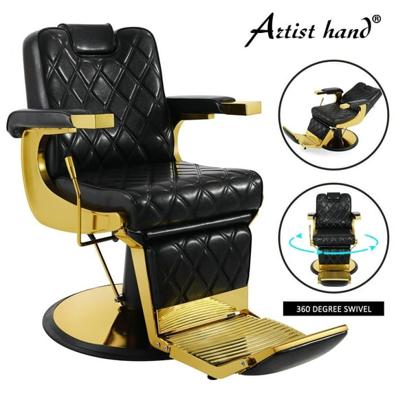 Artist Hand Black Gold Vintage Barber Chair Heavy Duty Hydraulic Recline Salon
