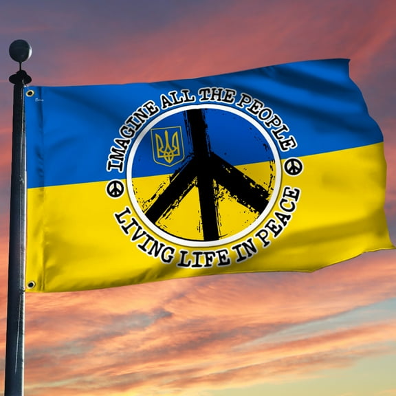 Flagwix Hippie. Imagine All The People Living Life In Peace Ukraine Grommet Flag THN3779GF - 5x8 ft., With Flag Pole Rings