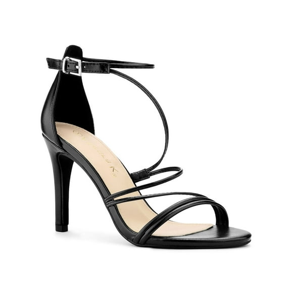 BLISSFUL STEP Women's Shoes Strappy Stiletto Heels Ankle Strap Open Toe Party Dress Sandals Black 6