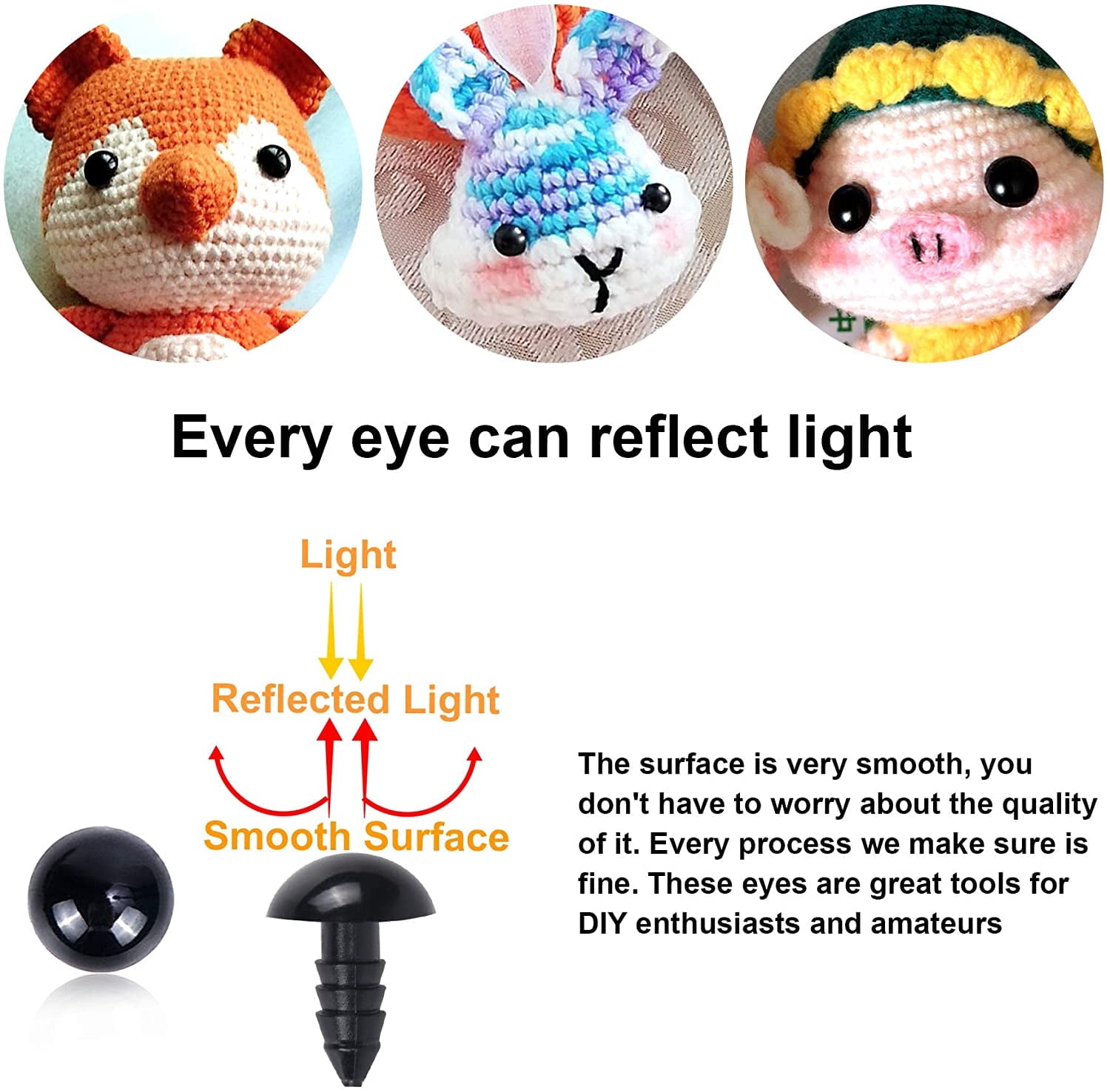 Yirtree 100pcs Safety Eyes Craft Doll Eyes, Black Safety Eyes for Amigurumi, Puppet, Plush Animal and Teddy Bear