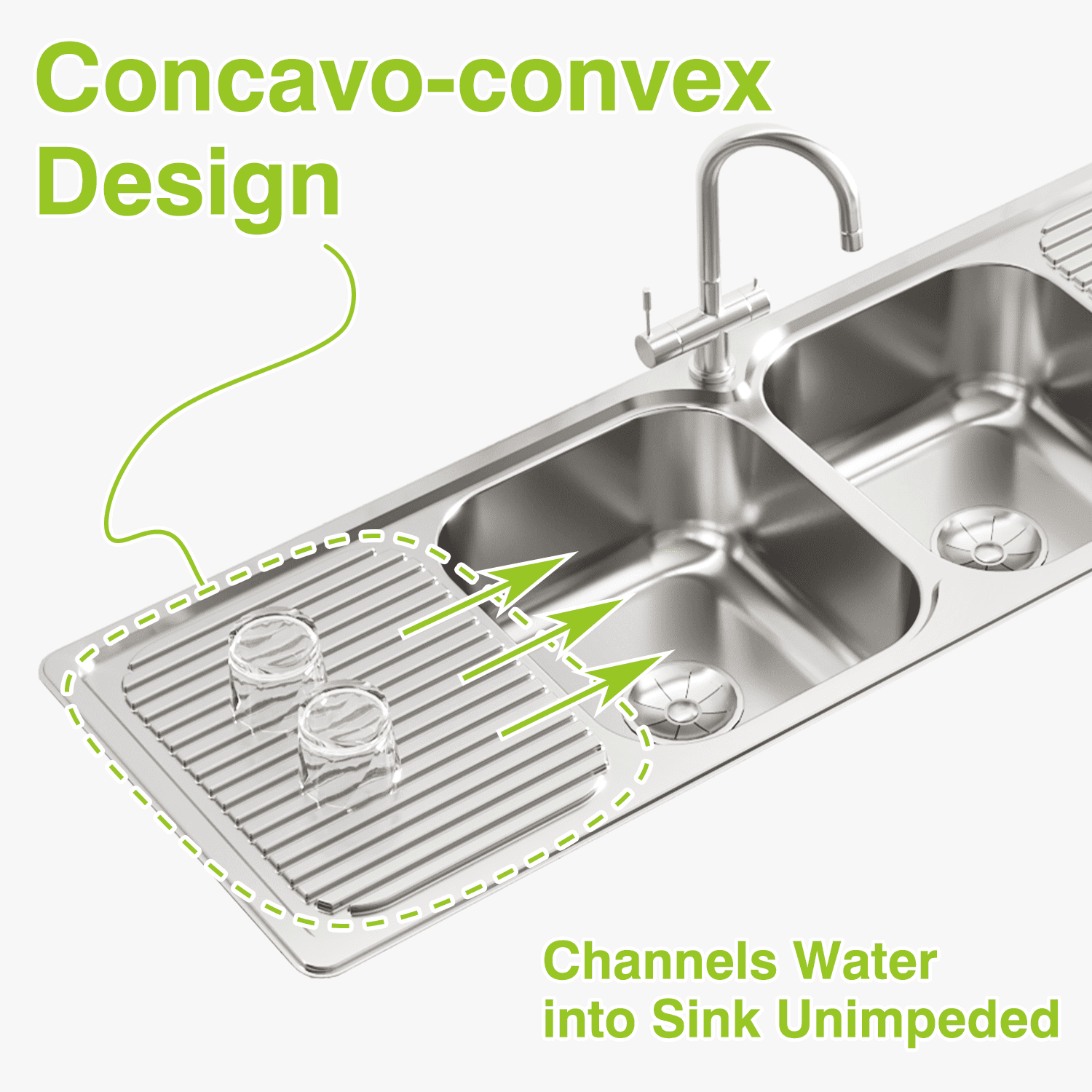 Naiture Double Bowl and Double Drainboard Stainless Steel Kitchen Sink, Rectangular Drop-In Top Mount Sink, 59" X 20" with Single Faucet Hole