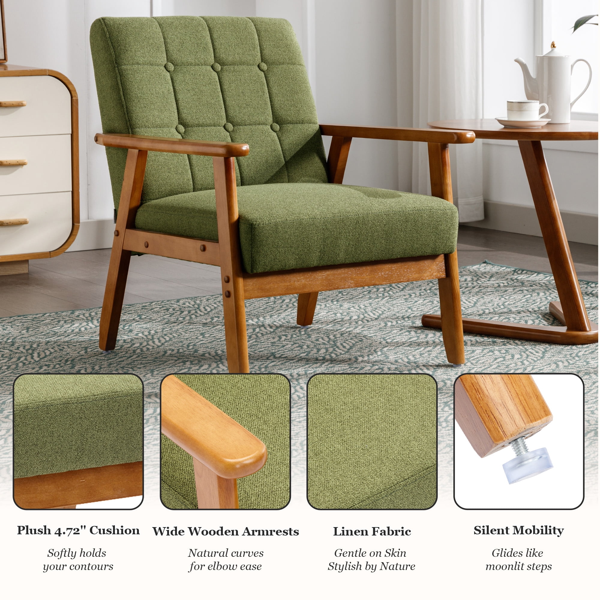 MOONMISS Mid-Century Modern Accent chair,Leisure Chair with Solid Wood Armrest and Feet