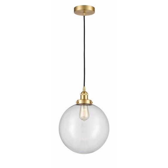 616-1PH-SG-G202-12-LED-Innovations Lighting-Beacon - 1 Light Mini Pendant In Industrial Style-15 Inches Tall and 12 Inches Wide Satin Gold Clear