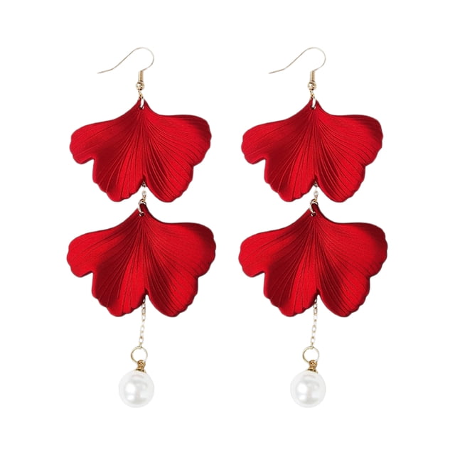 CIMAXIC 1 Paire de Boucles d'Oreilles Élégantes Crochets d'Oreilles Gouttes Décoratives Feuille de Ginkgo Boucles d'Oreilles Rouges, 4.53"X1.73"X0.39 Pouces