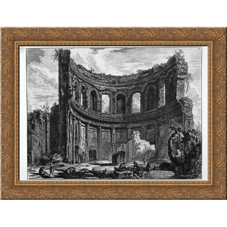 Remains of the Temple of Apollo said in Hadrian`s Villa near Tivoli 24x20 Gold Ornate Wood Framed Canvas Art by Piranesi, Giovanni Battista