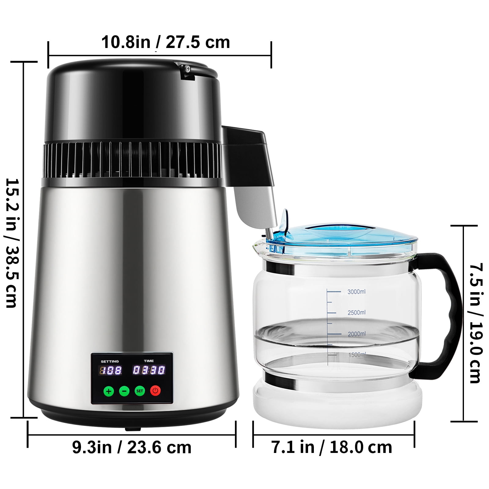 KFFKFF 4L Water Distiller, Distilled Water Maker Machine ,0.3 Gal/H,  Temperature Display Stainless Steel Countertop , 750W,Silver