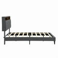 thumbnail image 5 of Queen-Size Upholstered Platform Bed Frame, Modern Button-Tufted Linen Headboard, USB Ports, Charging Station, 2 Side Pockets, No Box Spring Needed, Dark Grey, 5 of 10