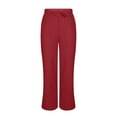 thumbnail image 4 of Womens Linen Pants 2026 Spring High Waist Drawstring Elastic Palazzo Pants Work Casual Split Ankle Flowy Beach Trousers Fashion Vacation Clothes with Pockets OIOLOYJM Wine 3XL, 4 of 5