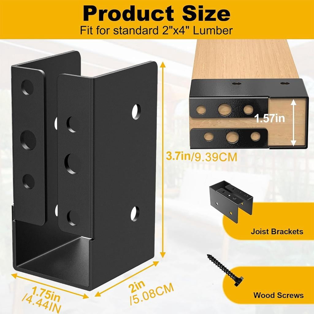 2Pcs Concealed Beam Hanger Flange Adjustable Fence Bracket Deck Railing Joists Hanger Bracket