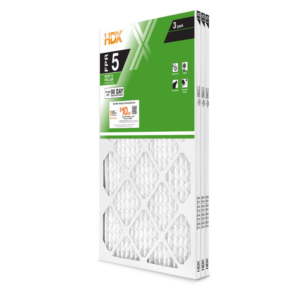 HDX MERV 8 FPR 5 Pleated Furnace Air Filter, Standard, 16"x 25" x 1", 3-Pack