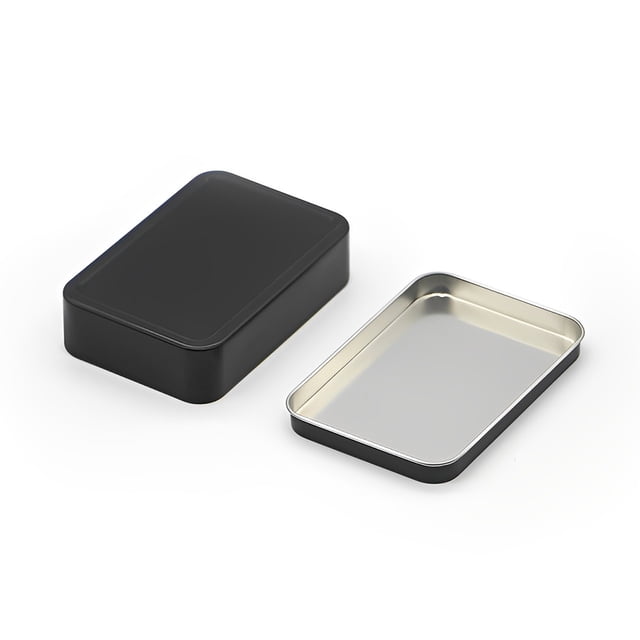 Naiovety Almacenamiento de tarjetas de juego de lata de Metal, caja transparente, organizador, caja de hojalata vacía, pendientes, Almacenamiento y organización del hogar Tapa Plana negra 107*73*25mm