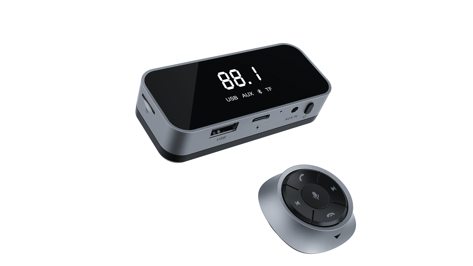 Autodrive Solar Powered BT FM Transmitter with Remote via Multi-Input Compatible with Smartphone,3.5x2.5x0.875' 1 Unit Pack