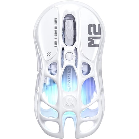 Mercury M2 Wireless Gaming with 26,000 DPI, PAW3395DM Sensor -79g Lightweight Hollowed-Out Design -5 Programmable Buttons -5 Dynamic Lightsync RGB (White)