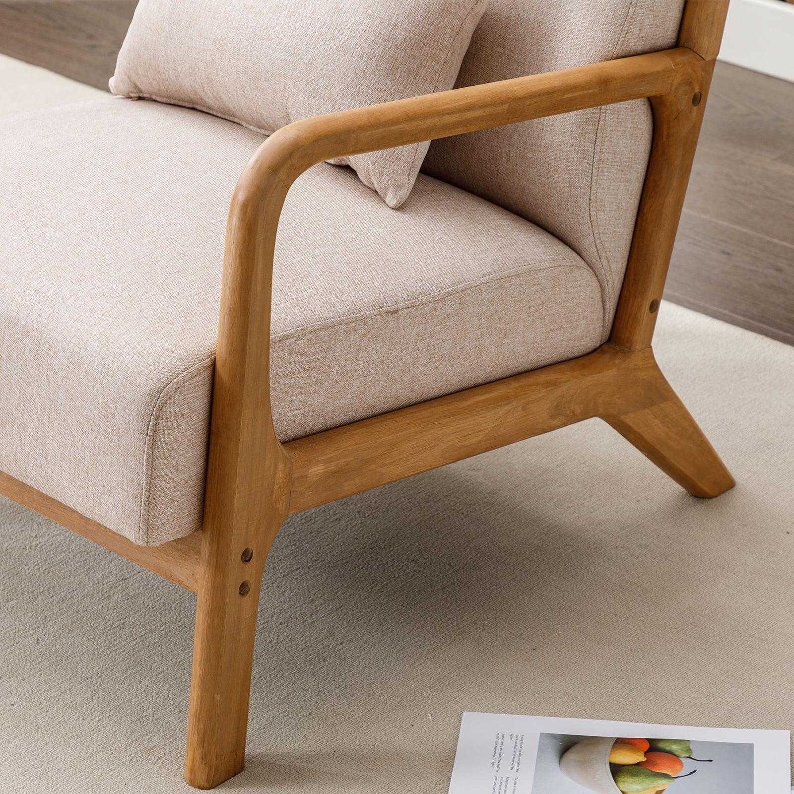 Bonzy Home Accent Chair Set of 2 Mid Century Modern Upholstered Armchair with Wood Frame for Living Room Bedroom Study Room, Easy Assembly, Beige