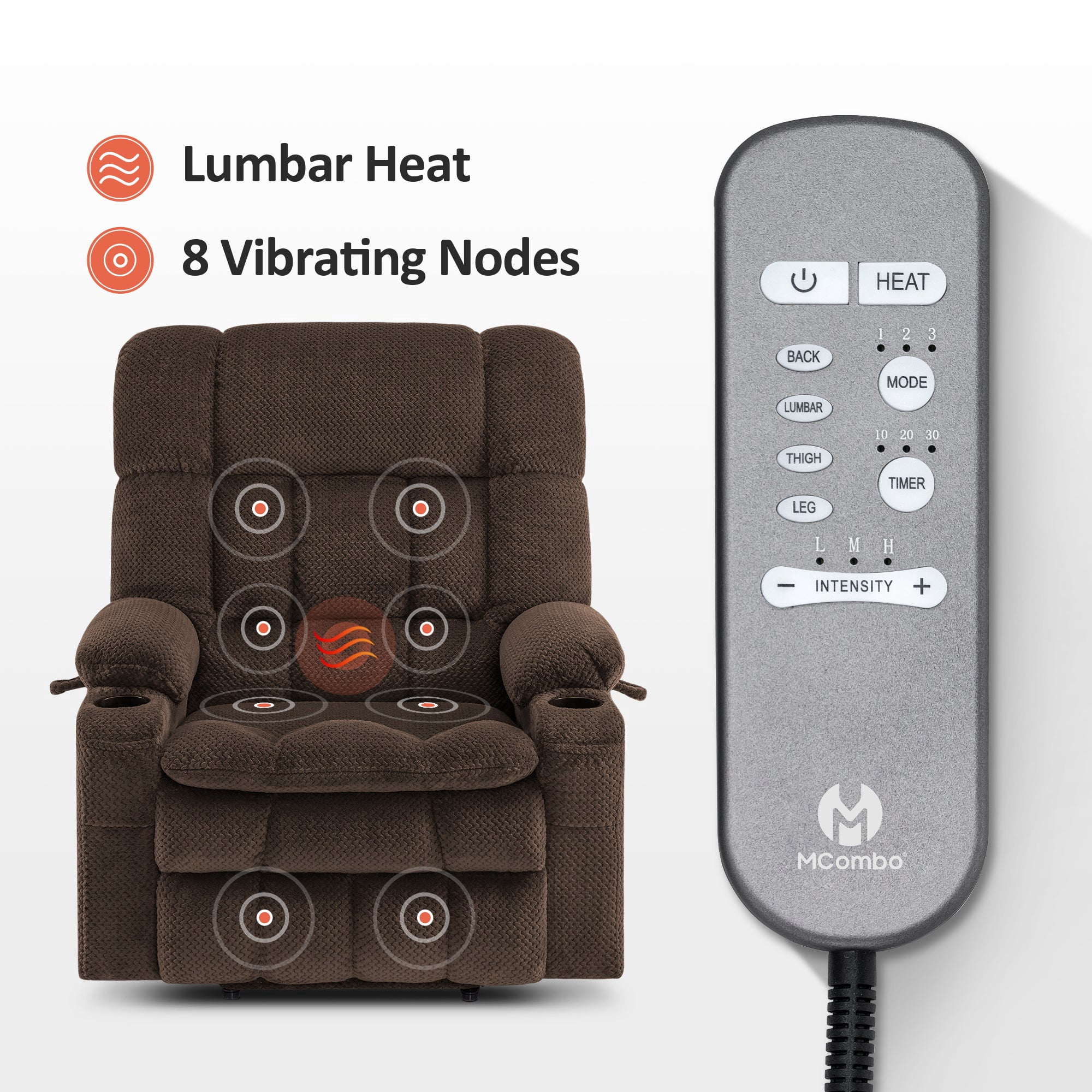 MCombo Oversized 27.2" Seat Width Dual Motor Power Recliner Lift Chair with Vibration and Heat for Height 5'7"-6'2", Infinite Position