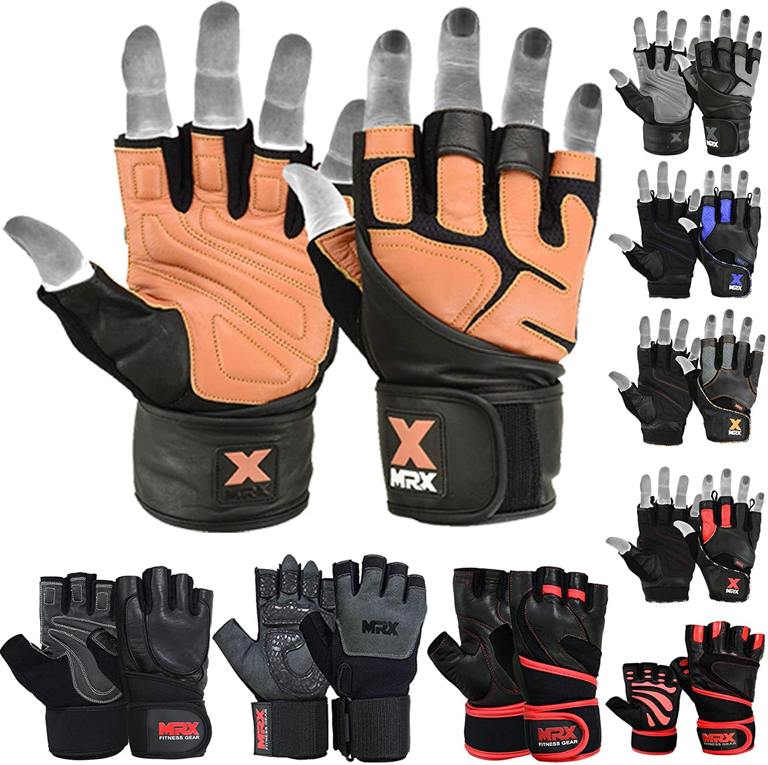 MRX Weight Lifting Pro Level Gloves With 18 Inches Long Wrist Strap Gym