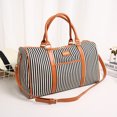 thumbnail image 2 of Bolso de viaje de lona y cuero PU para mujer, bolsa de lona a rayas, Bolso grande de fin de semana, cubos de embalaje, Maleta, bolsos de hombro, 2 of 4