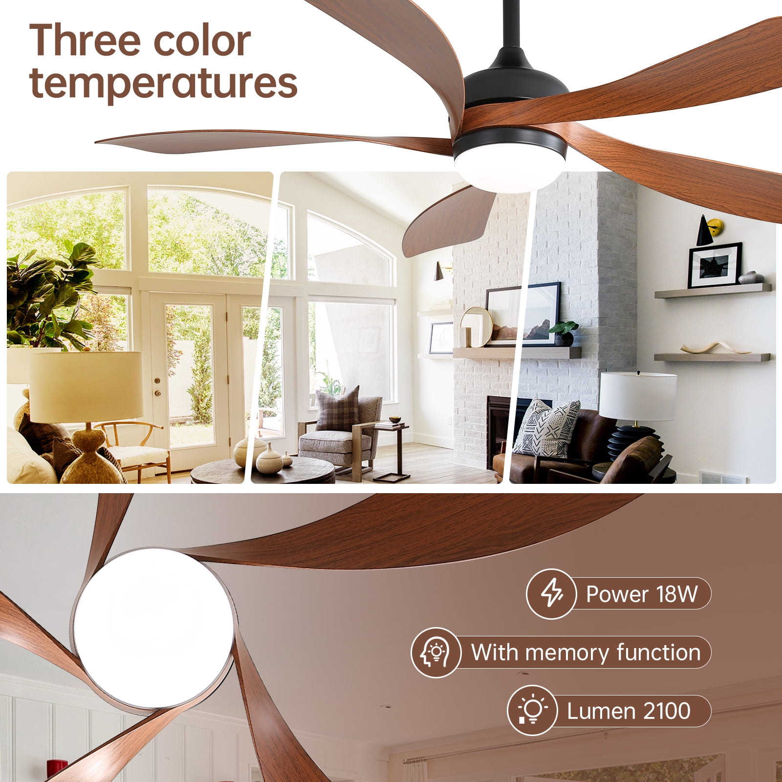 Sofucor 52 Inch Black Ceiling Fan with LED Light and Remote