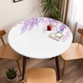 thumbnail image 5 of Pink Purple Flowers Elastic Fitted Round Table Cover Spring Scenery Waterproof Outdoor Tablecloth for Holiday Party, Picnic, Patio & Dining Fits Tables Up to 45"-54", 5 of 8