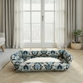 thumbnail image 3 of Creative Co-Op Floral Cotton and Sherpa Pet Bed, Natural, Blue and Grey, 3 of 6