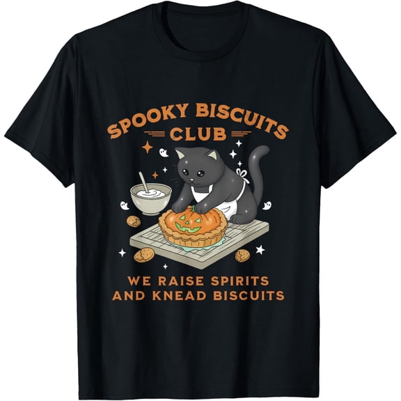 Spooky Biscuits Club Black Cat Pumpkin Halloween Baking T-Shirt
