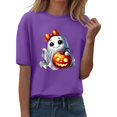 thumbnail image 2 of YLHFASHION T-shirt d'Halloween pour Femmes Manches Courtes Col Rond Imprimé Citrouille Décontracté Automne, 2 of 5