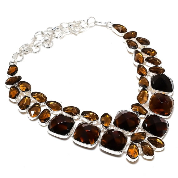 Natural Smoky Topaz Gemstone 925 Sterling Silver Jewelry Necklace 18"
