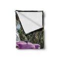 thumbnail image 2 of Cars Soft Flannel Fleece Blanket, Classic Colored Cabriolet Car Parked on the Beach in Cuba Seaside Exotic Trees Print, Cozy Plush for Indoor and Outdoor Use, 70" x 90", Violet Green, by Ambesonne, 2 of 6