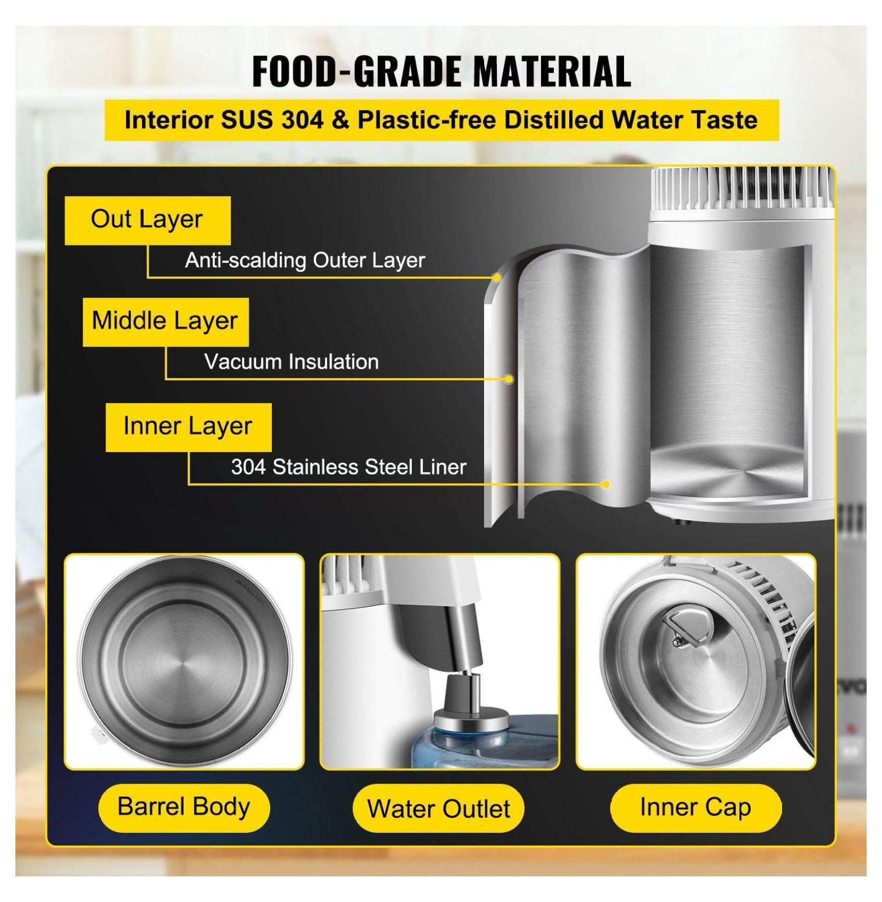 4L Stainless Steel Water Distiller - Pure Water Machine for Home & Medical Use