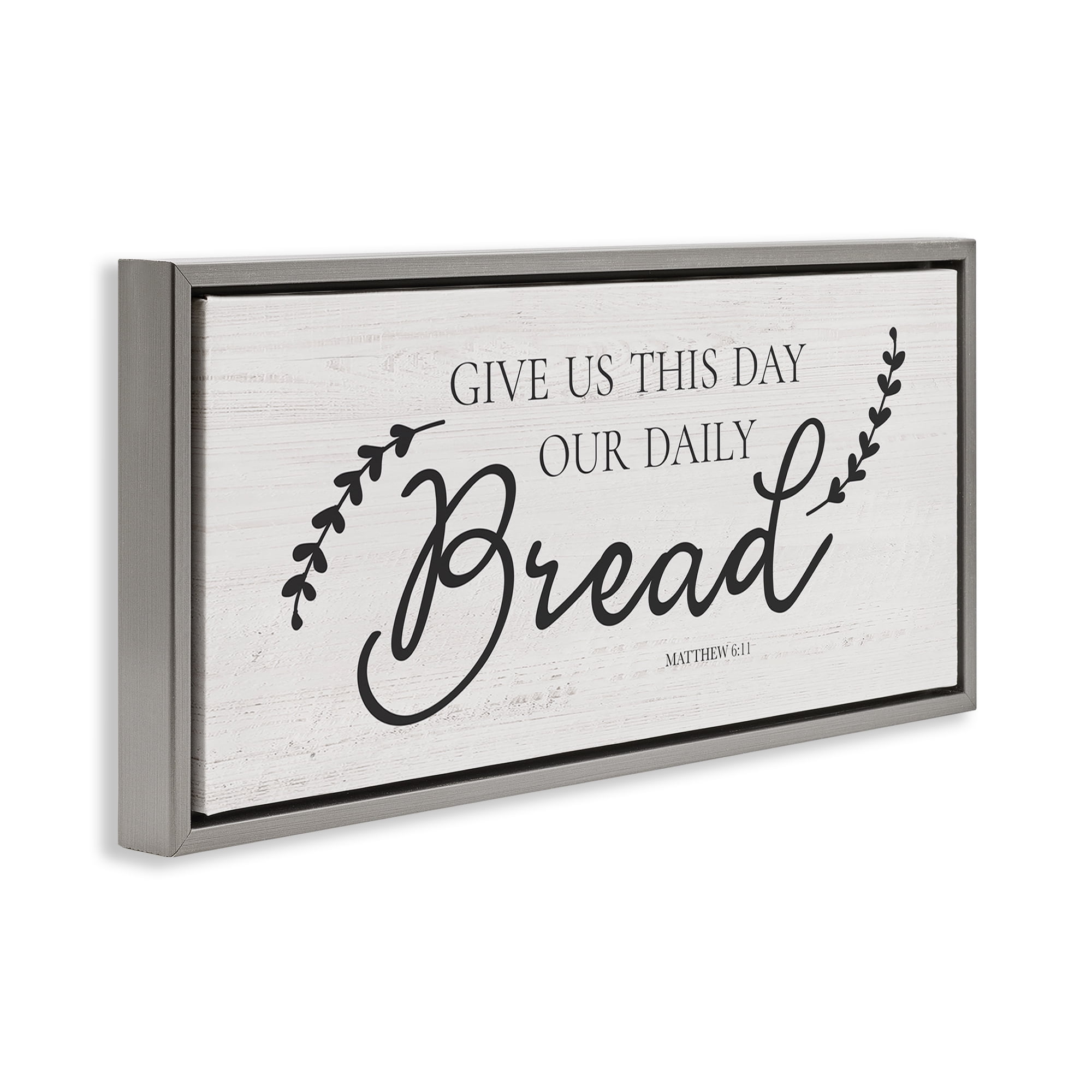 Stupell Industries Spiritual Daily Bread Proverb Religious & Spiritual Painting Gray Floater Framed Canvas Art Print Wall Art, 25 x 11
