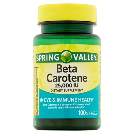 (2 Pack) Spring Valley Beta Carotene Softgels, 25000 IU, 100 Ct