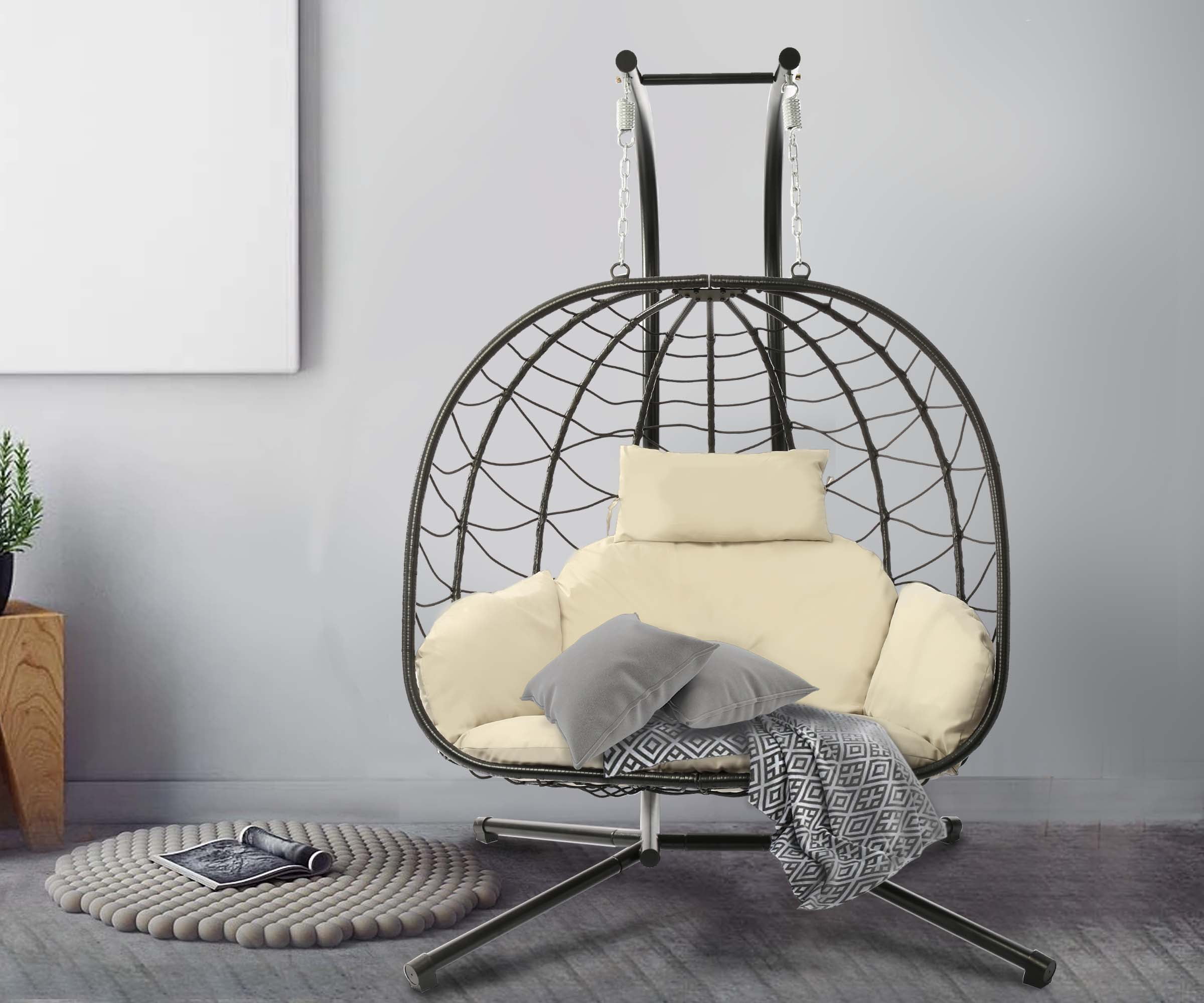 Esmlada Double Indoor/Outdoor Wicker Swing Egg Chair Hammock Foldable