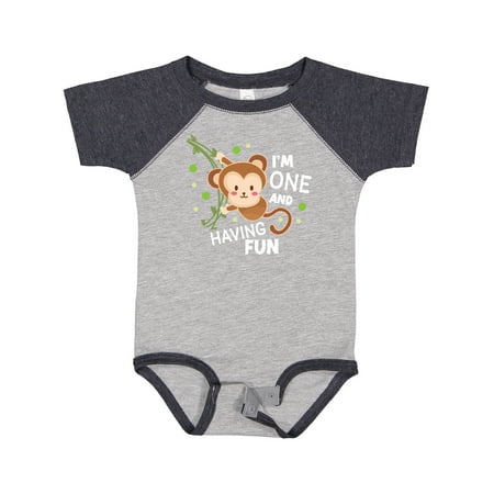 

Inktastic I m One and Having Fun with Monkey Gift Baby Boy or Baby Girl Bodysuit