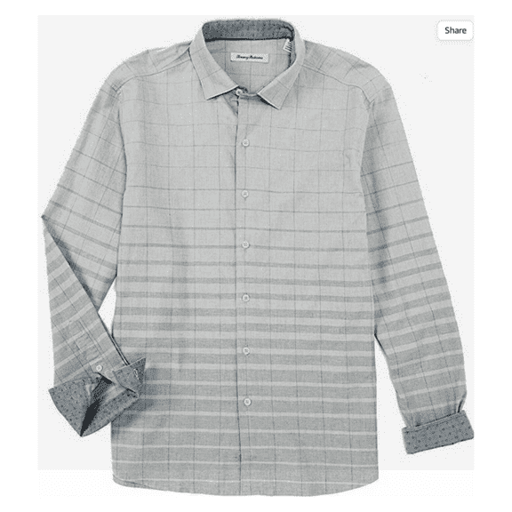 $138 Tommy Bahama Men's Ombre Mist Long Sleeve Shirt, Raincloud, Sm
