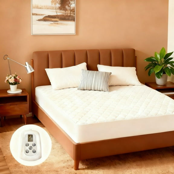 Sybels Ultra-Comfort Quilted Heated Mattress Pad | Full Size | 12 Heat Settings & Timer | Deep Pocket Design | ETL Certified (75"×54")
