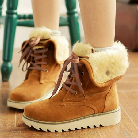 

Akiihool Work Boots for Women Winter Women Snow Boots Winter Shoes Warm Slip On Stacked Mid Heel Booties (Brown 8.5)