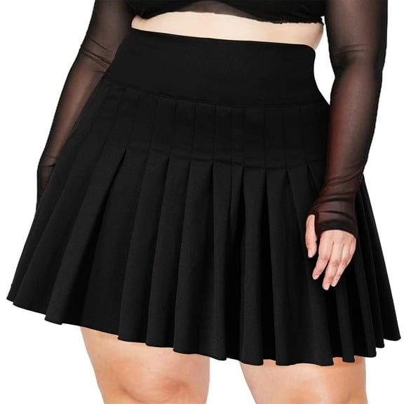 Women's Plus Size Pleated Tennis Skirt- Girls High Waist Athletic Golf Skirts with Shorts Black