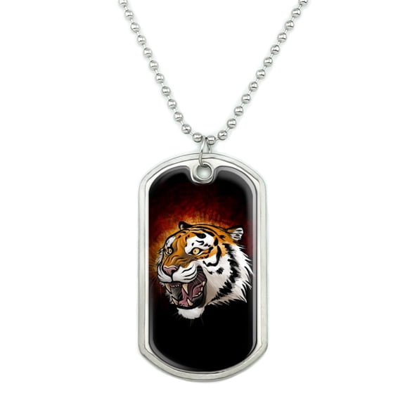 Fierce Tiger Military Dog Tag Pendant Necklace with Chain