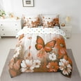 thumbnail image 2 of Butterfly Flowers 7 Piece Comforter Set Full Bed in a Bag,Orange Ombre Art Oil Painting Floral Bedding Sets Rustic Aesthetic Animal Daisy Flower Sheet Set with Comforter, 2 of 5