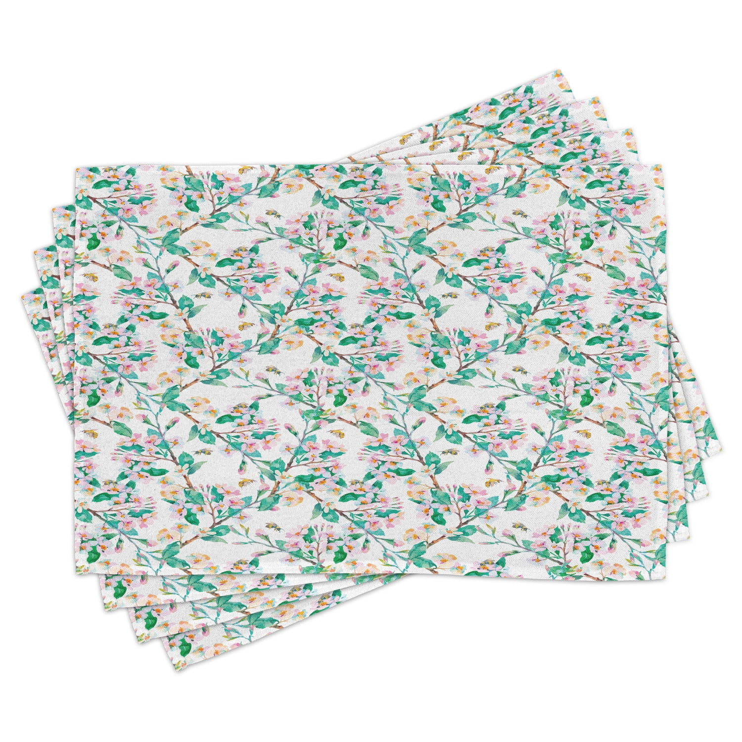 Ambesonne Flower Place Mats Set of 4, Japanese Spring Blossoms ...