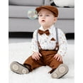 thumbnail image 4 of WESIDOM Baby Boy Clothes 0-18M Newborn Infant Gentleman Outfit, Shirt+Bowtie+Beret+Suspender Pant Baby boy Suit Clothing Set, 4 of 16