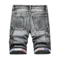 thumbnail image 4 of Mens Loose Fit Denim Shorts Zipper Elastic Slim Casual Denim Shorts Play Wrap Ripped Mid-length Pants Summer Denim Cargo Shorts Light Blue, 4 of 7